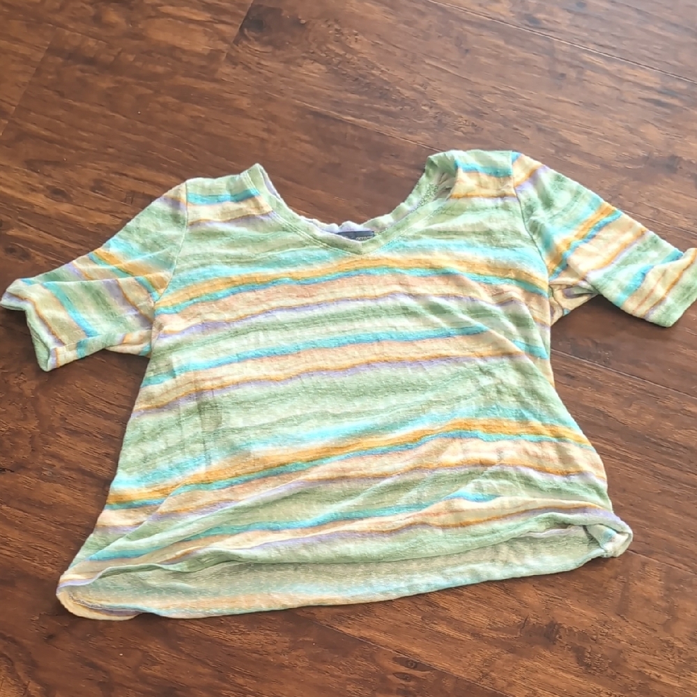 Democracy Green‎ and Yellow Blouse with Short Sleeves